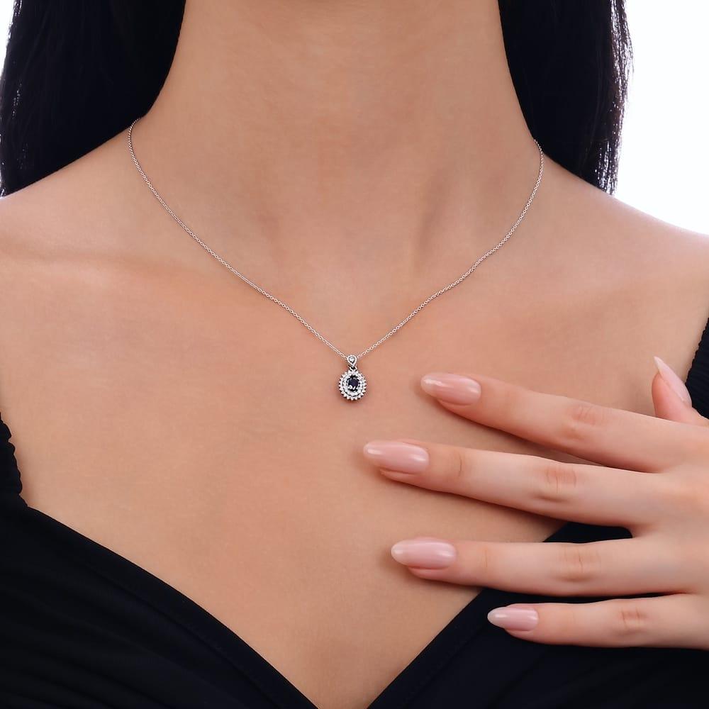 0.82 Karat Safir Pırlanta Kolye