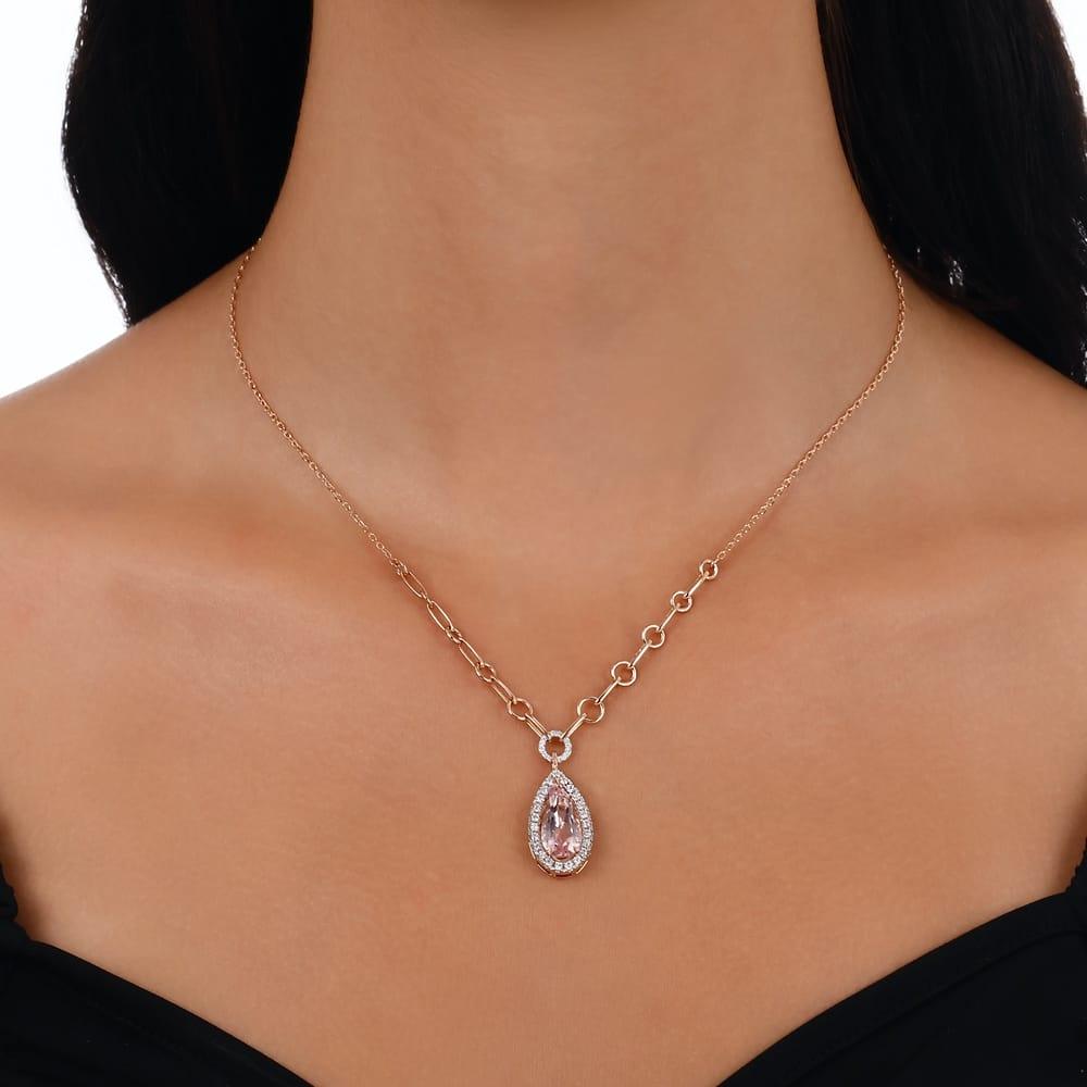 3.32 Karat Rosa Morganit Pırlanta Kolye