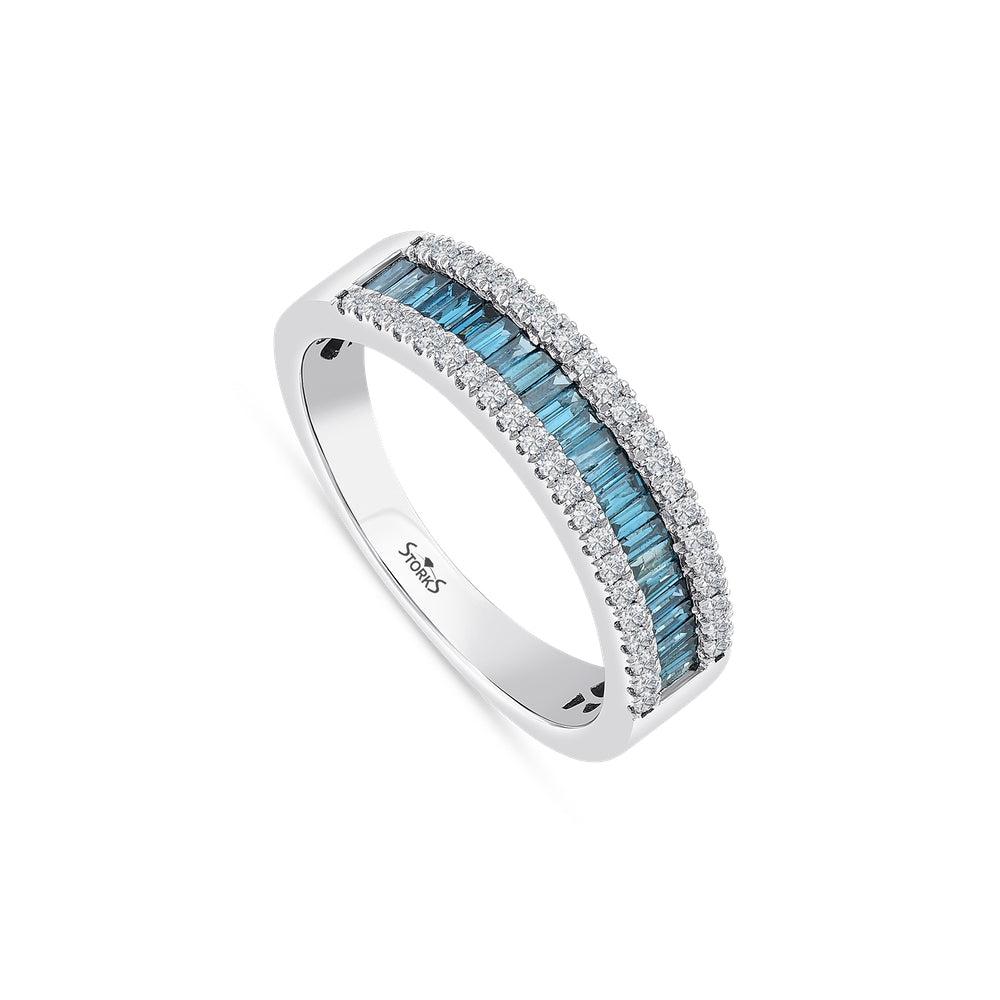 0.61 Karat Deep Blue Yarımtur Baget Yüzük
