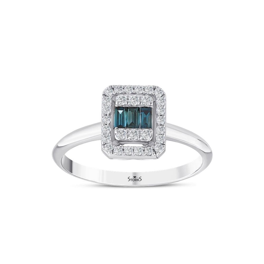 0.34 Karat Deep Blue Baget Pırlanta Yüzük