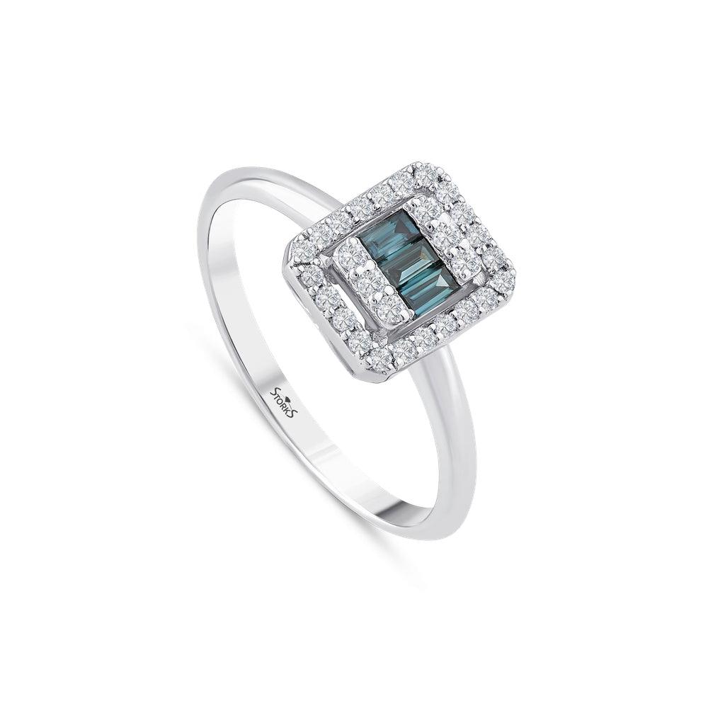 0.34 Karat Deep Blue Baget Pırlanta Yüzük
