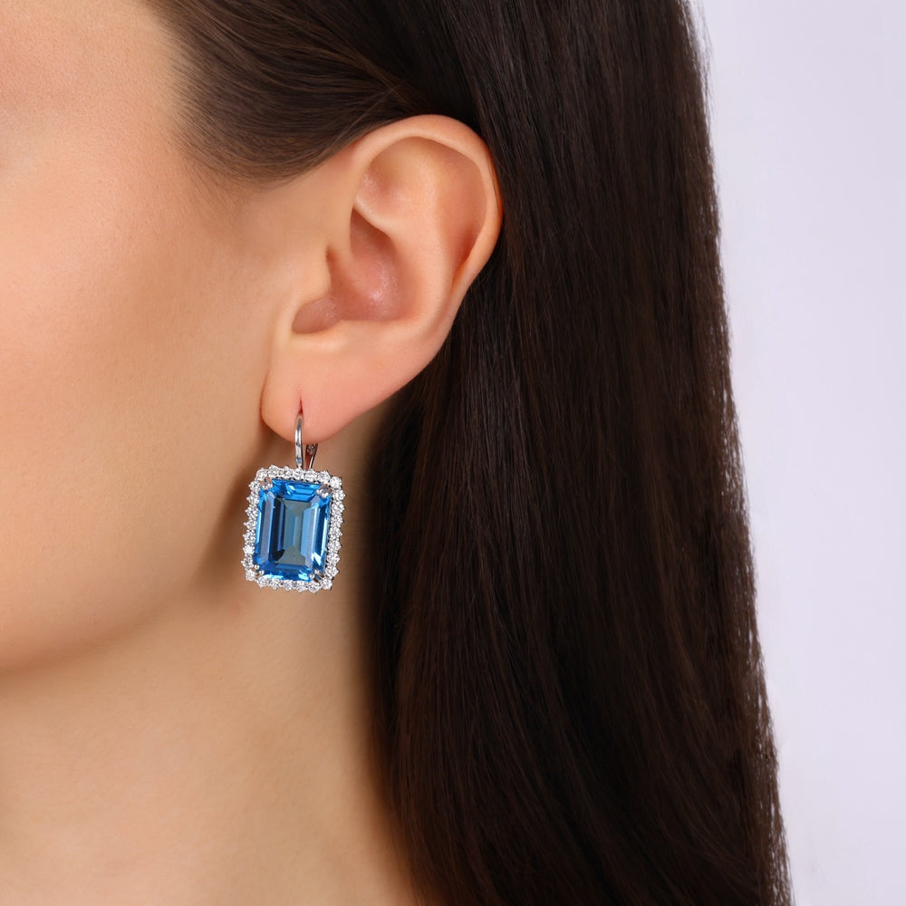 36.96 Karat Blue Topaz Pırlanta Küpe