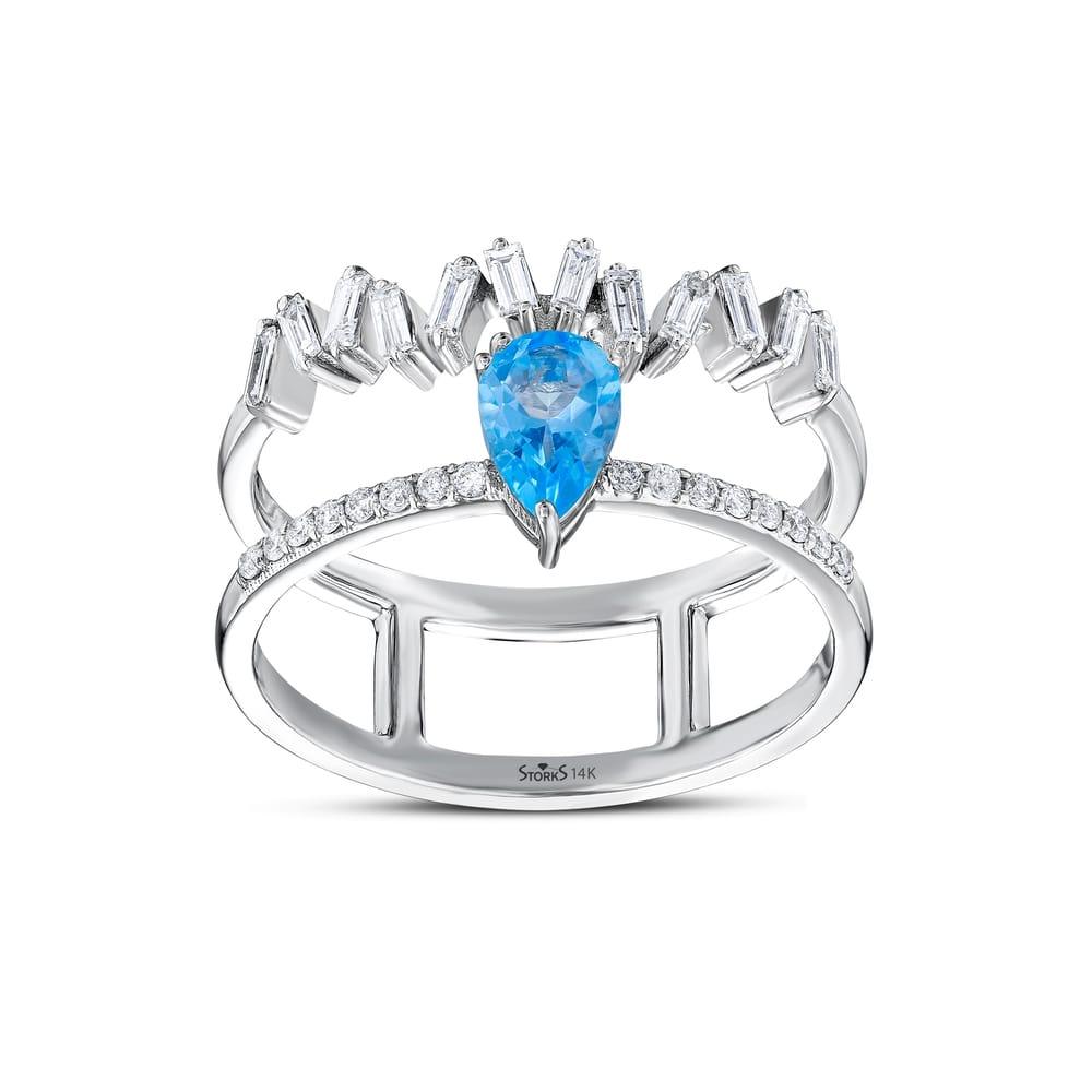 0.82 Karat Tide Blue Topaz Pırlanta Yüzük