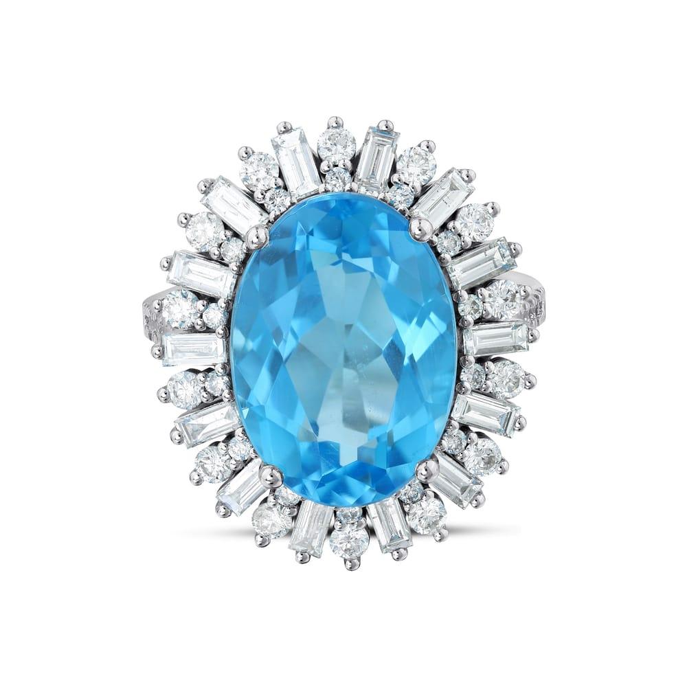 12.87 Karat Blue Topaz Pırlanta Yüzük