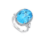 17.06 Karat Blue Topaz Doğal Pırlanta Yüzük
