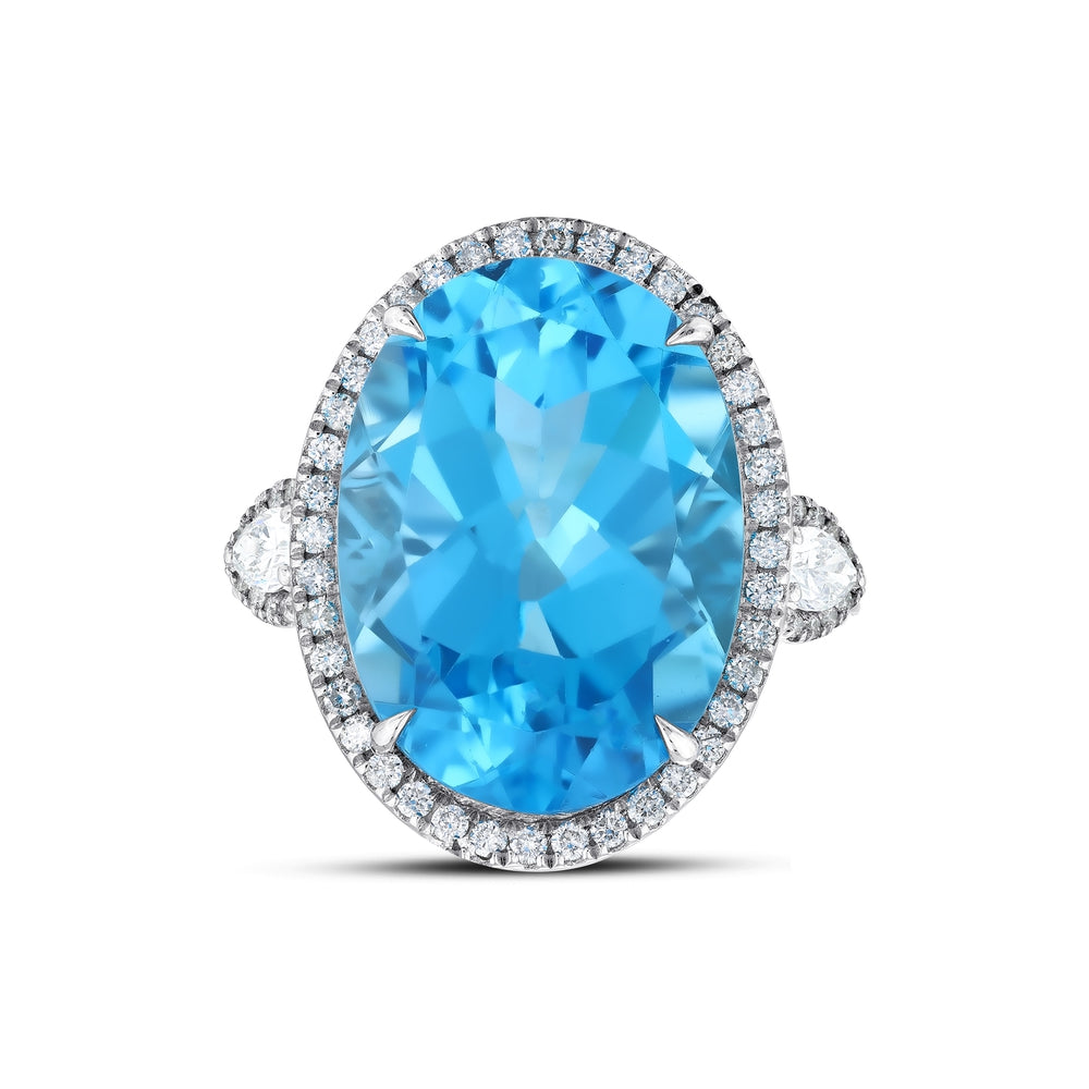 17.06 Karat Blue Topaz Doğal Pırlanta Yüzük