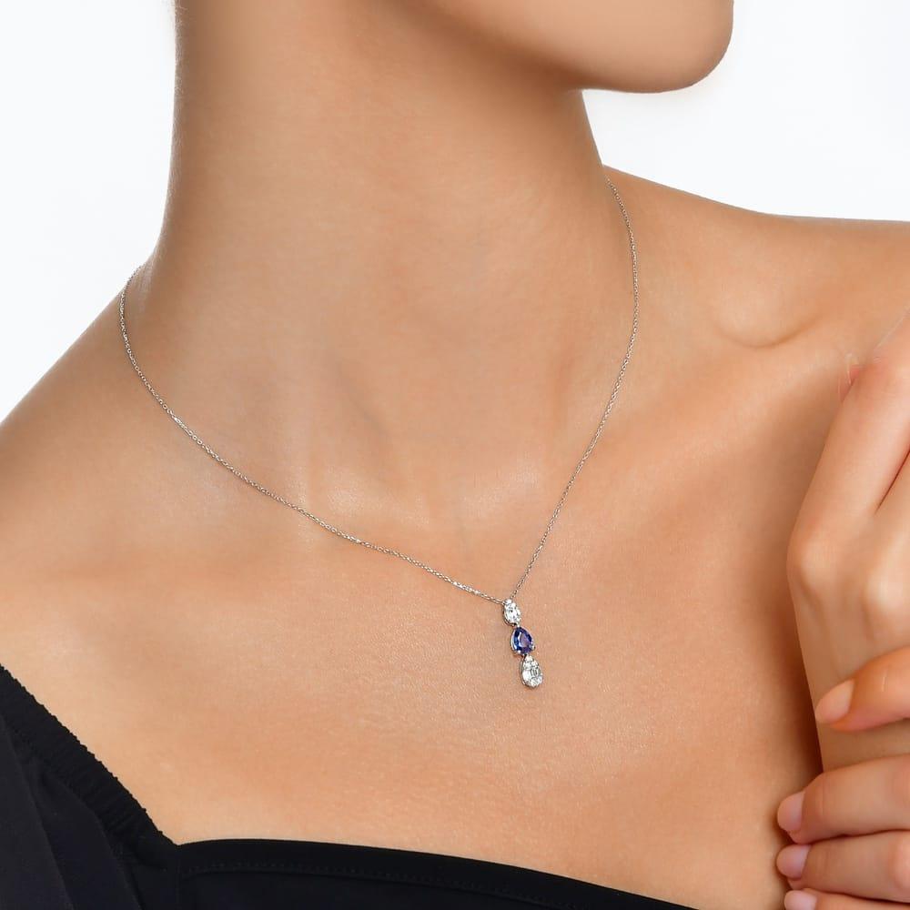 1.04 Karat Goccia Safir Pırlanta Kolye