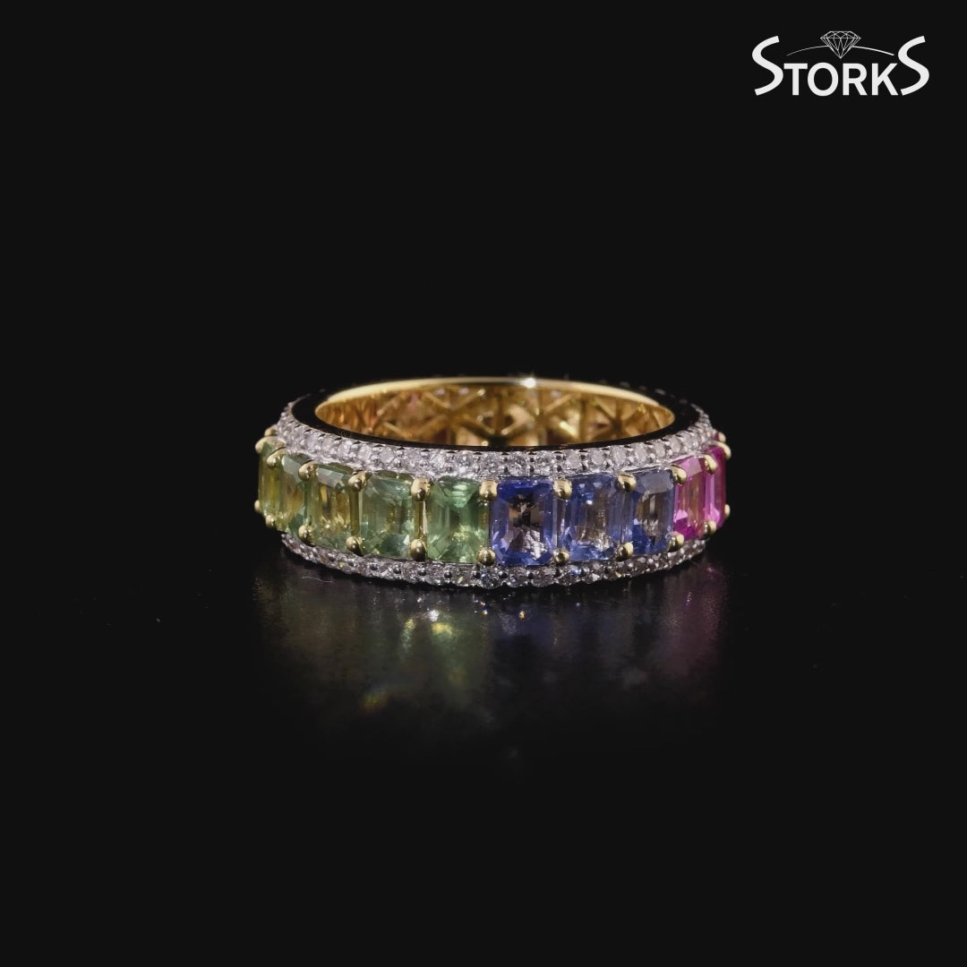 5.94 Karat Rainbow Koleksiyonu Tamtur Renkli Safir ve Pırlantalı Yüzük