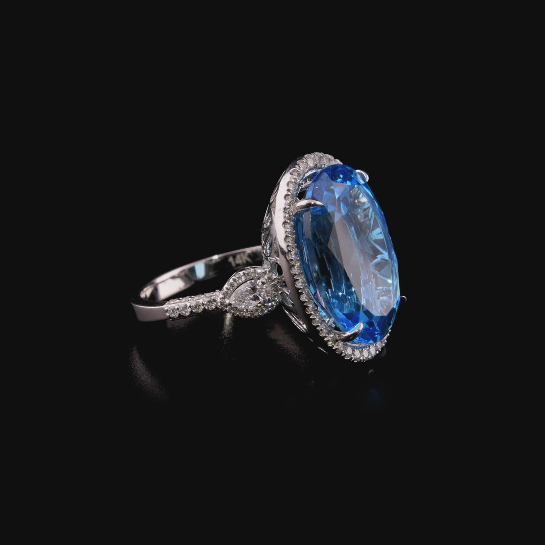 17.06 Karat Blue Topaz Doğal Pırlanta Yüzük