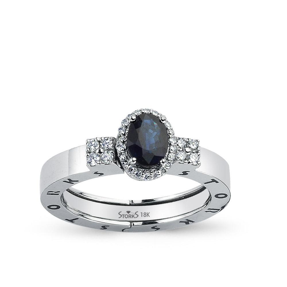 0.88 Karat Oval Safir Pırlanta Storks Yüzük