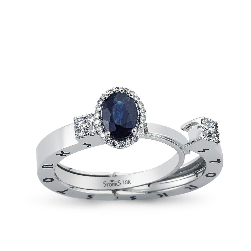0.88 Karat Oval Safir Pırlanta Storks Yüzük