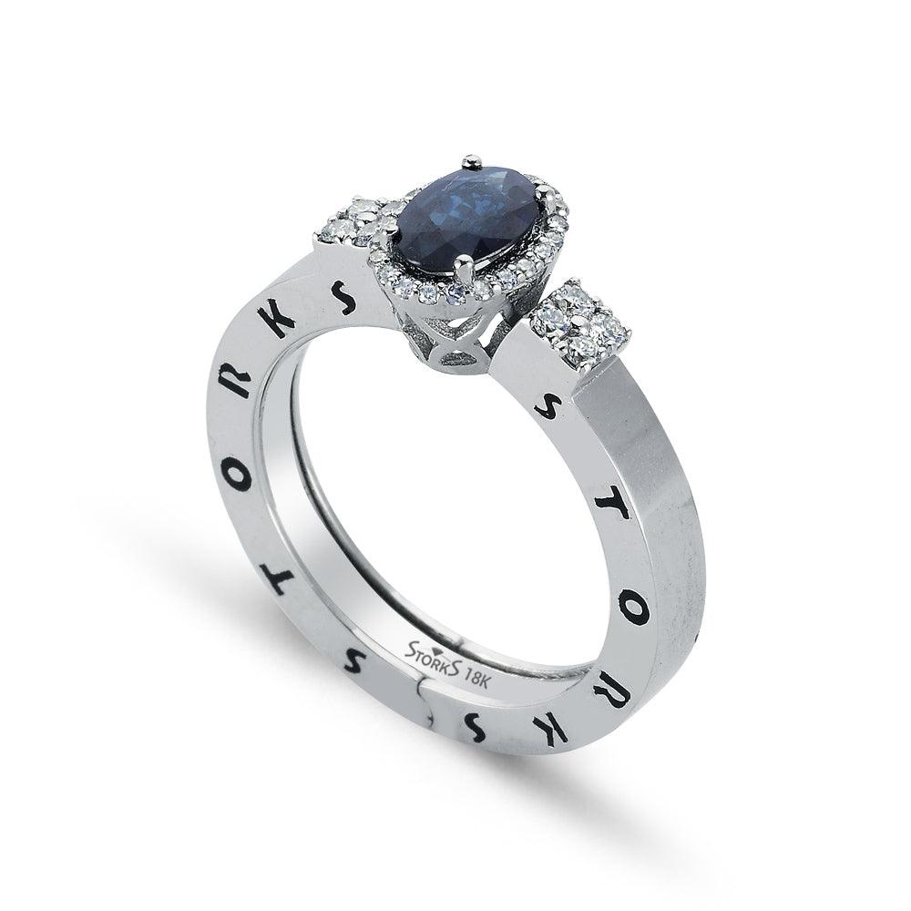 0.88 Karat Oval Safir Pırlanta Storks Yüzük
