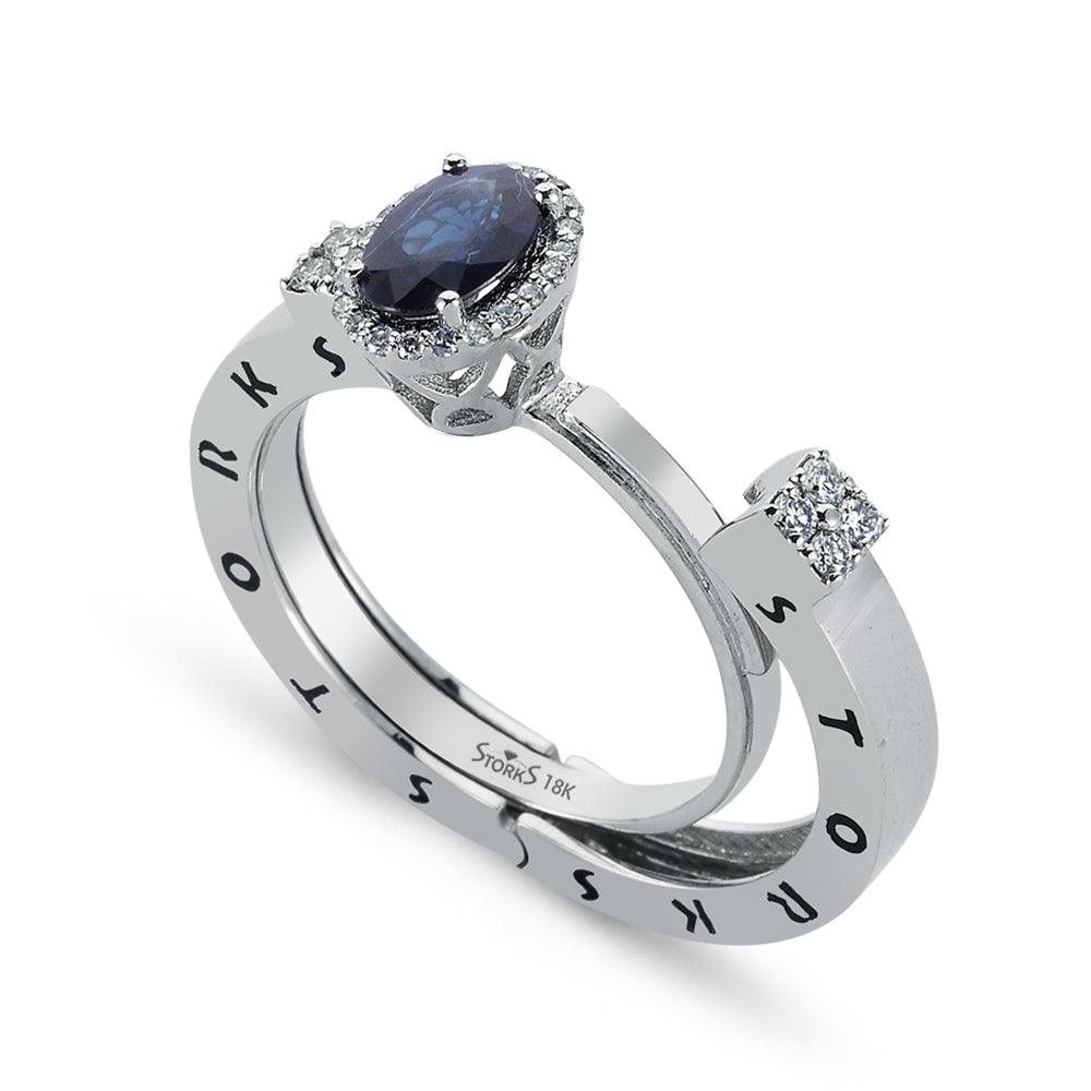 0.88 Karat Oval Safir Pırlanta Storks Yüzük