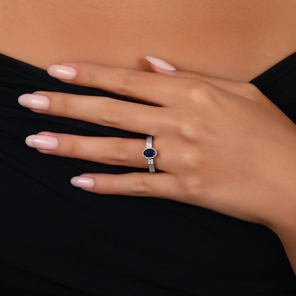 0.88 Karat Oval Safir Pırlanta Storks Yüzük